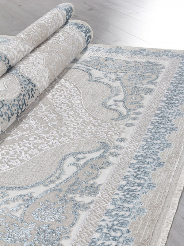 Ковер Q010A - CREAM SHRINK / BLUE FDY - Прямоугольник - коллекция EFSAN